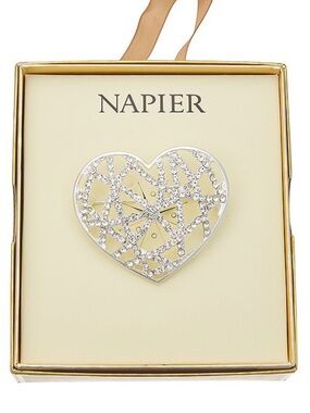 Napier Silver Heart Brooch with Clear Crystals